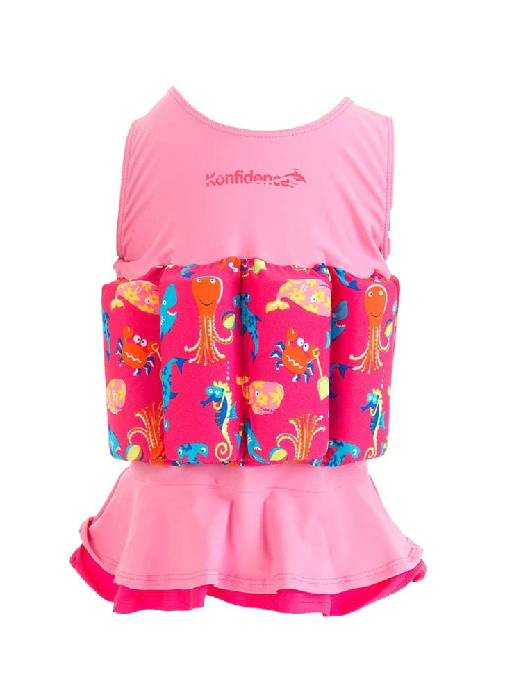 Konfidence Kids Girls Floatsuit Buoyancy Swimsuit Pink Sea Friends - 1 - 3 YRS - liquidation.store