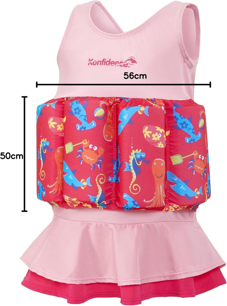 Konfidence Kids Girls Floatsuit Buoyancy Swimsuit Pink Sea Friends - 1 - 3 YRS - liquidation.store