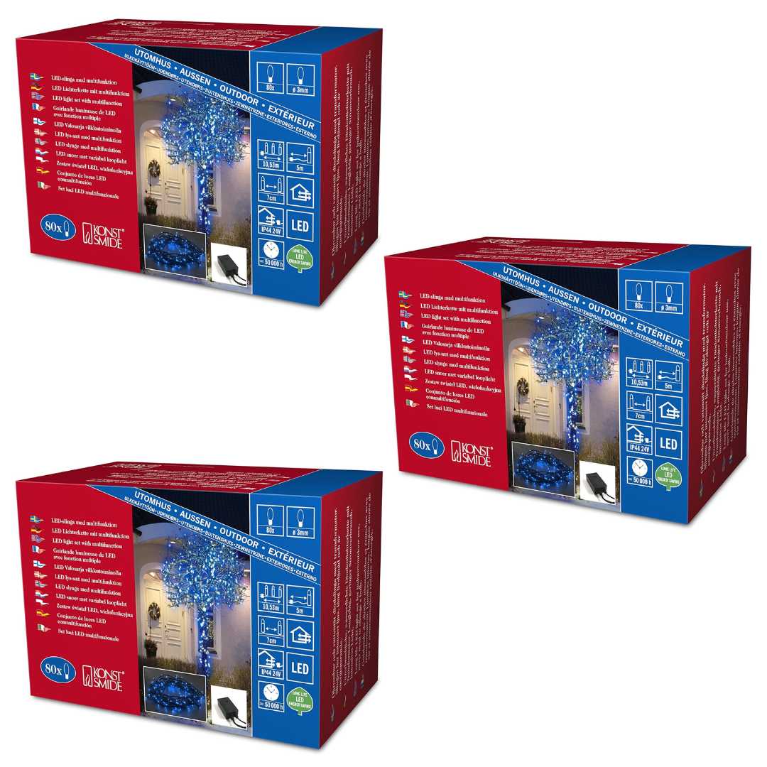 Konstsmide LED String Christmas Lights - Blue (3 Pack 240 Lights) - liquidation.store