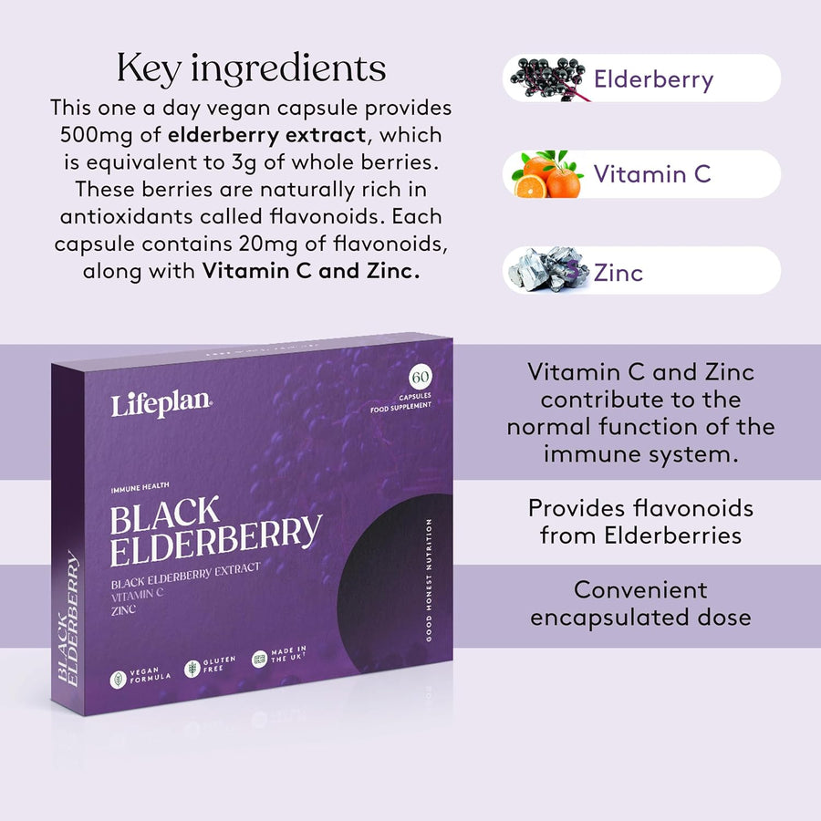 LIFEPLAN Black Elderberry 60 Capsules – Immune System Support - liquidation.store