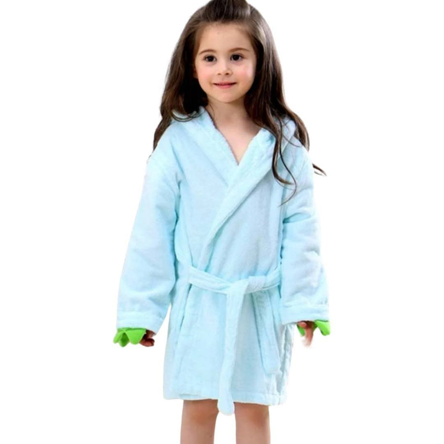 Light Blue Kids Dinosaur Hooded Dressing Gown with Spikes & Tail - liquidation.store