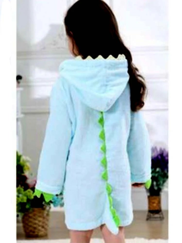 Light Blue Kids Dinosaur Hooded Dressing Gown with Spikes & Tail - liquidation.store