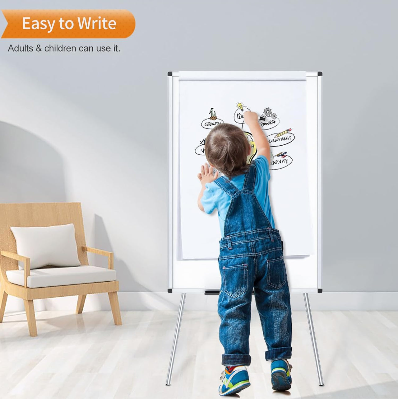 Light Melamine Tripod Whiteboard/Flipchart Easel 90 x 60 cm - liquidation.store