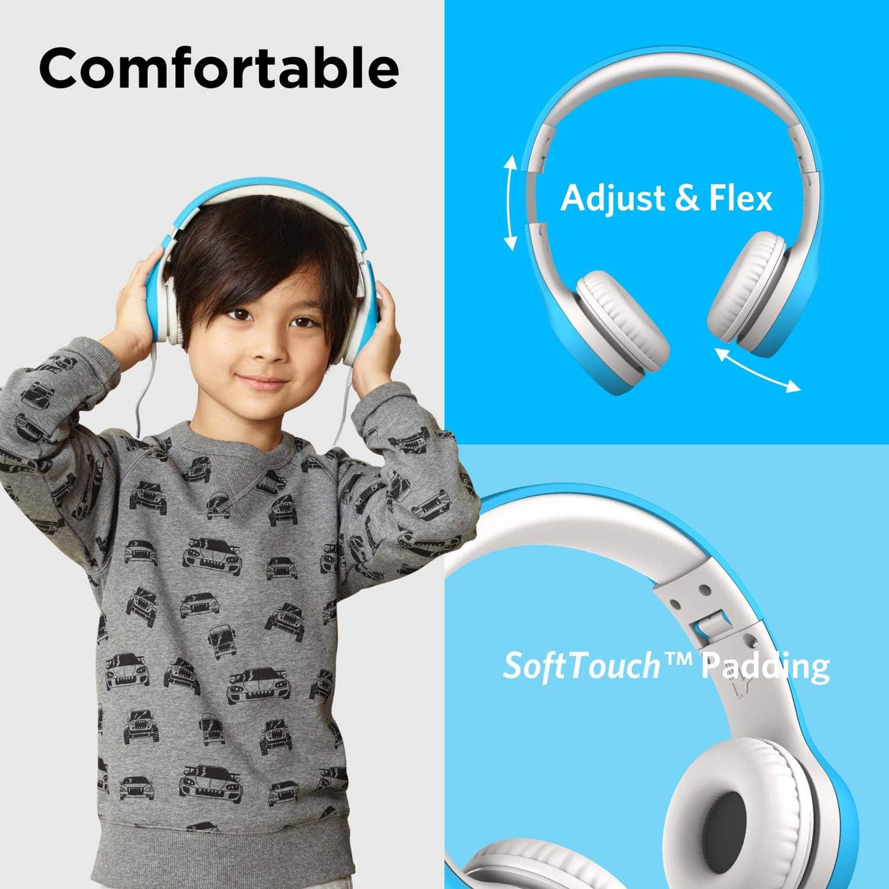 LilGadgets Connect+ Style Wired Headphones for Kids - Blue - liquidation.store