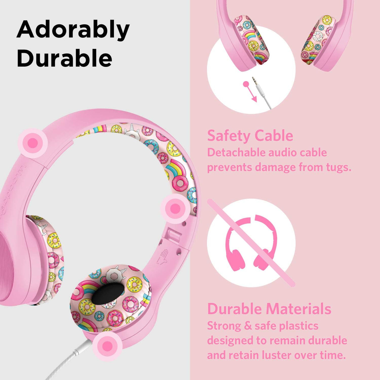 LilGadgets Connect+ Style Wired Kids Headphones - Pink Doughnuts - liquidation.store