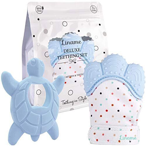 Liname Deluxe Teething Set Includes Teething Mitten for Babies & Teething Toy - Blue - liquidation.store