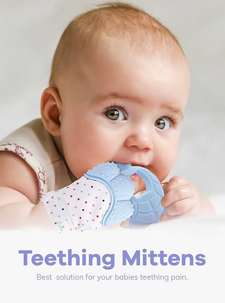 Liname Deluxe Teething Set Includes Teething Mitten for Babies & Teething Toy - Blue - liquidation.store