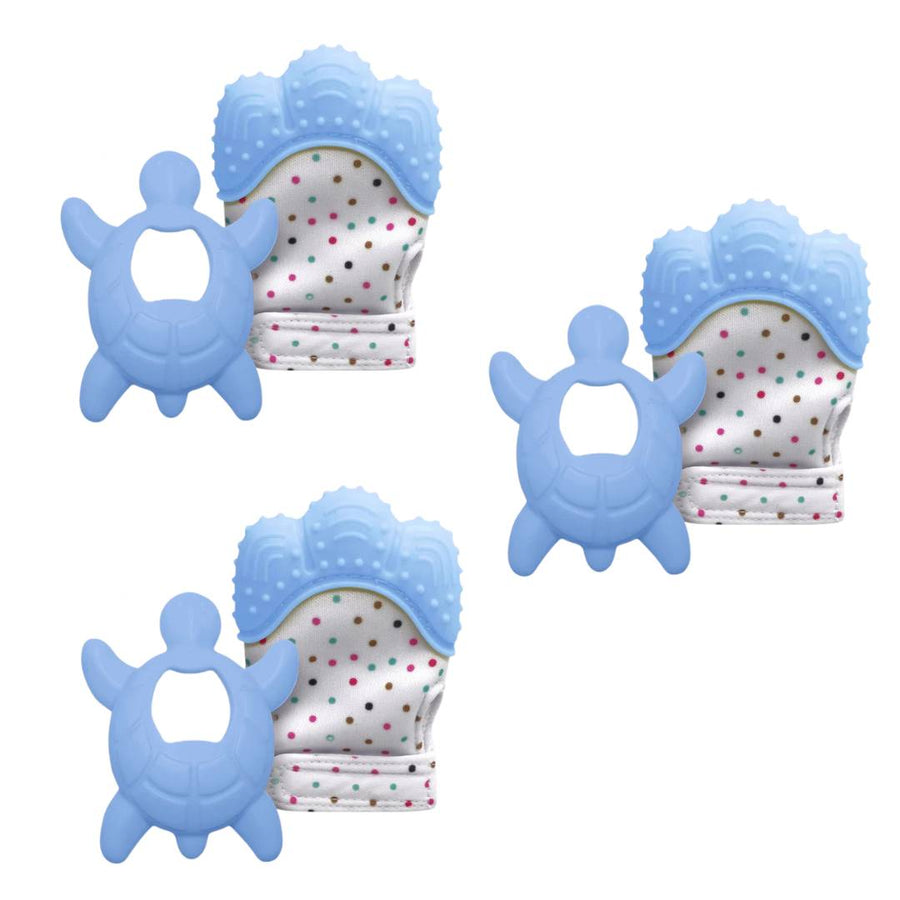 Liname Deluxe Teething Set - Teething Mitten for Babies & Teething Toy - Blue (3 Pack) - liquidation.store