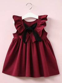 Thumbnail for Little Girls Dark Red Bow Back Party Dress (Various Sizes) - liquidation.store