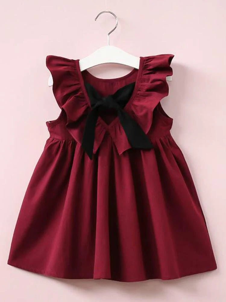 Little Girls Dark Red Bow Back Party Dress (Various Sizes) - liquidation.store