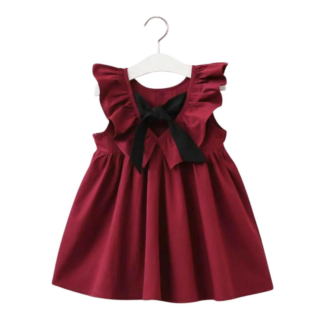 Little Girls Dark Red Bow Back Party Dress (Various Sizes) - liquidation.store