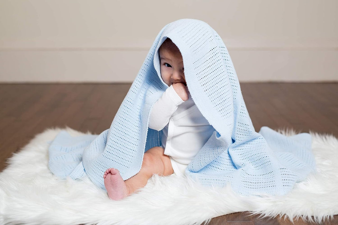 lulujo Baby Cellular Baby Blanket - Blue - liquidation.store
