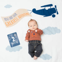 Lulujo Baby's First Year Gift Set - Cotton Swaddle & Cards - Greatest Adventure - liquidation.store