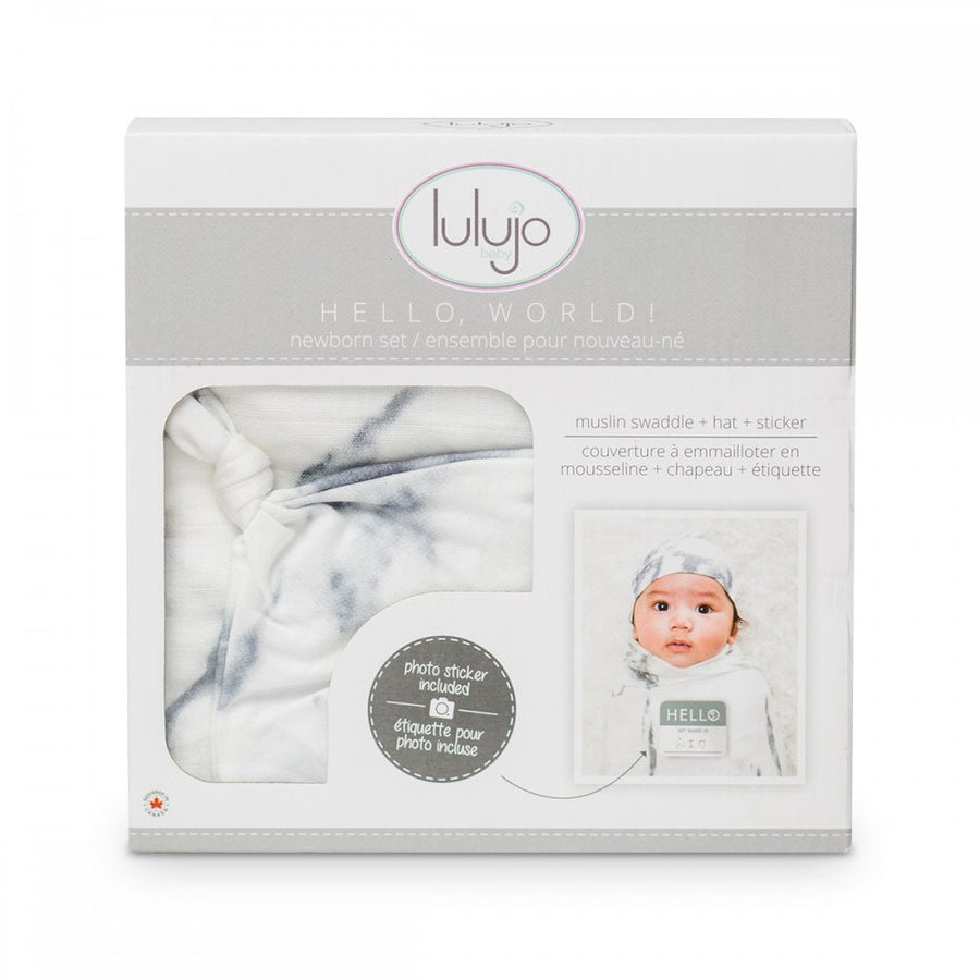 Lulujo Bamboo Hat and Swaddle Blanket - Marble - 0 - 3M - liquidation.store
