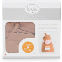 Thumbnail for Lulujo Hello World Baby Swaddle & Hat - Tan - liquidation.store