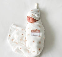 Lulujo Hello, World! Newborn Set - Birth Announcement, Hat & Swaddle - liquidation.store