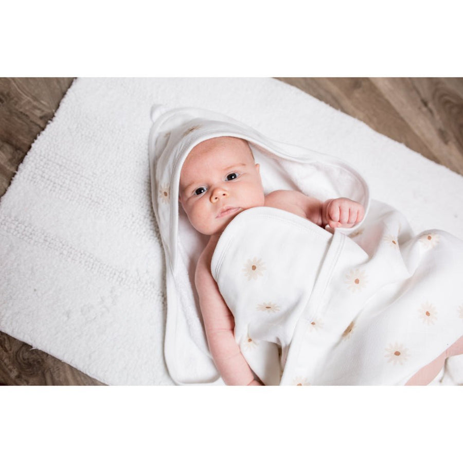 Lulujo Hooded Absorbent Baby Bath Towel - Daisies - liquidation.store