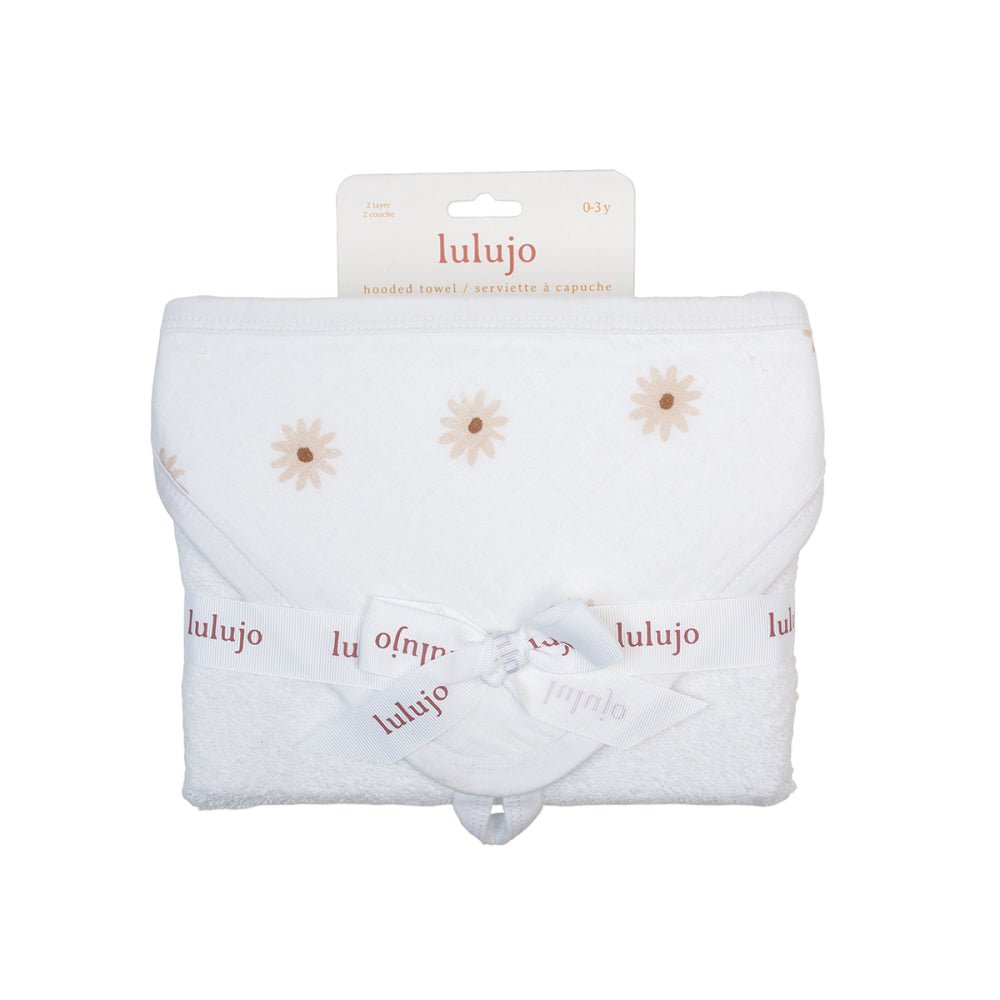 Lulujo Hooded Absorbent Baby Bath Towel - Daisies - liquidation.store