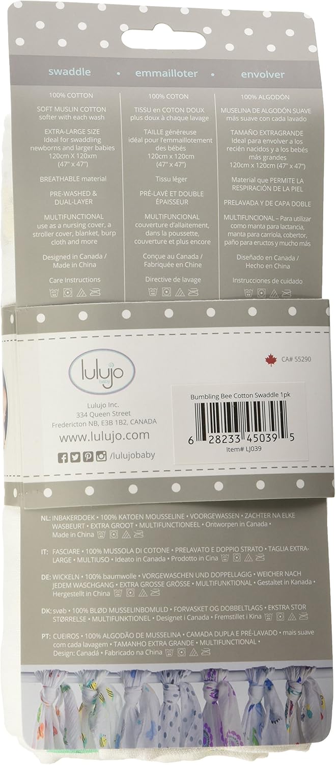 Lulujo - Large Cotton Muslin Swaddle - Bumble Bee - liquidation.store