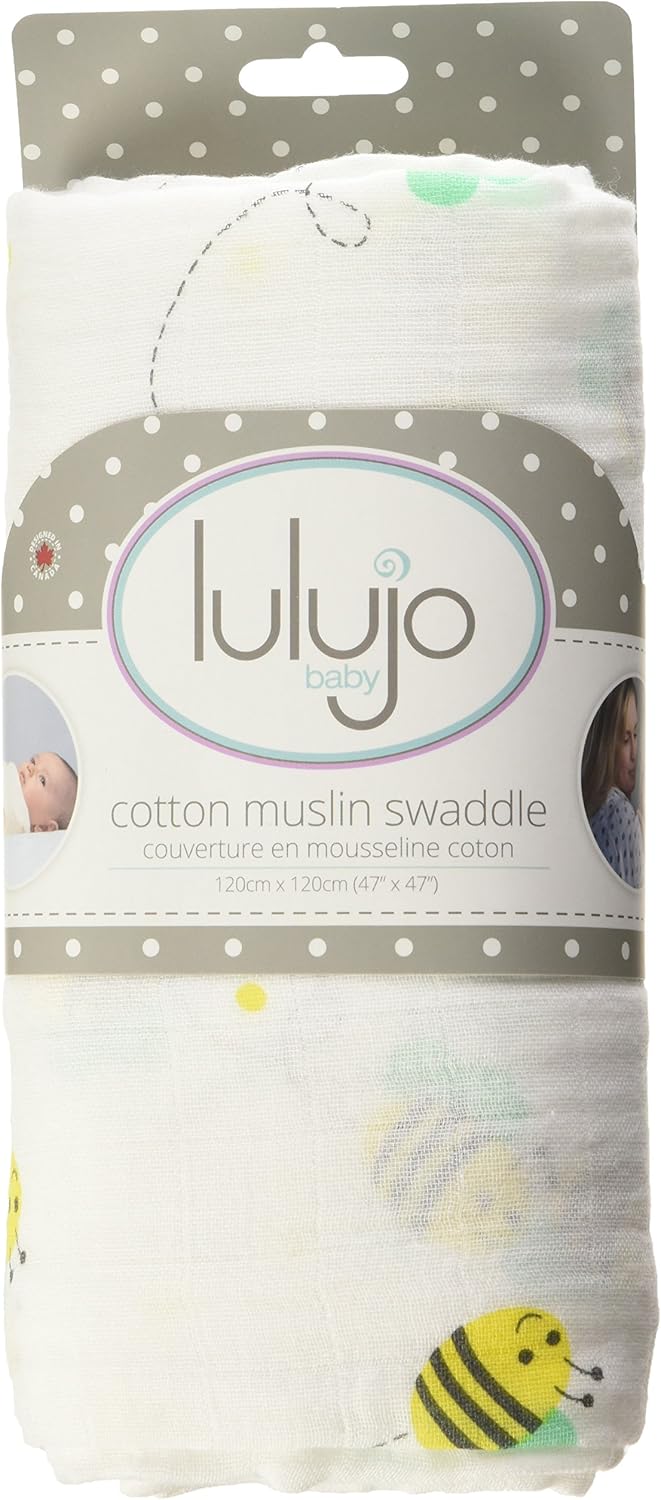 Lulujo - Large Cotton Muslin Swaddle - Bumble Bee - liquidation.store
