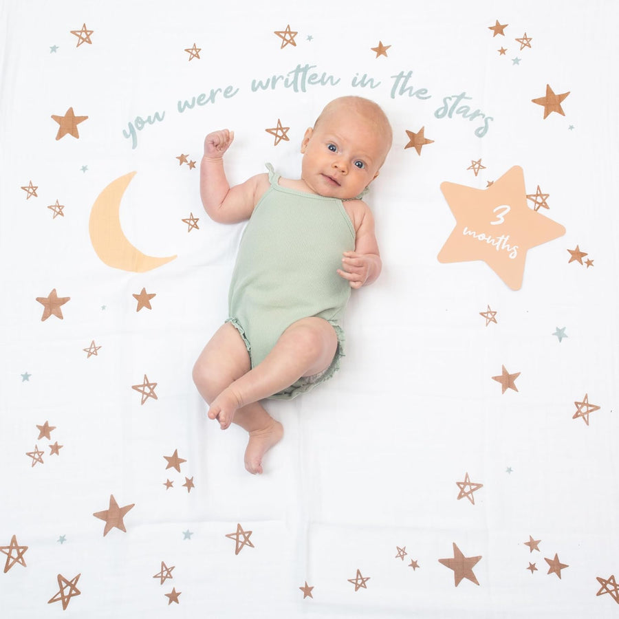 Lulujo Simple Cotton Baby Swaddle and Cards - Written in The Stars - liquidation.store