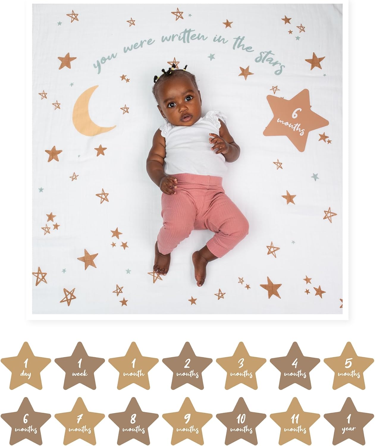 Lulujo Simple Cotton Baby Swaddle and Cards - Written in The Stars - liquidation.store