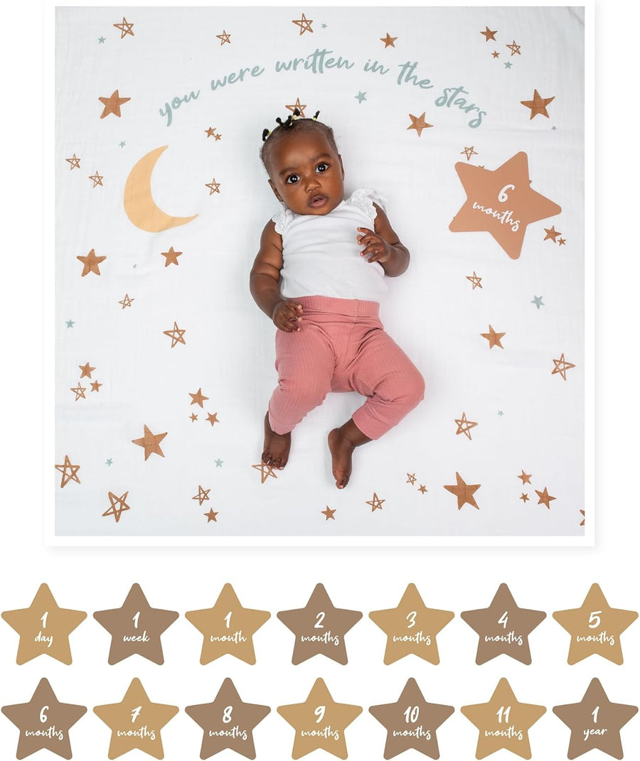 Lulujo Simple Cotton Baby Swaddle and Cards - Written in The Stars - liquidation.store
