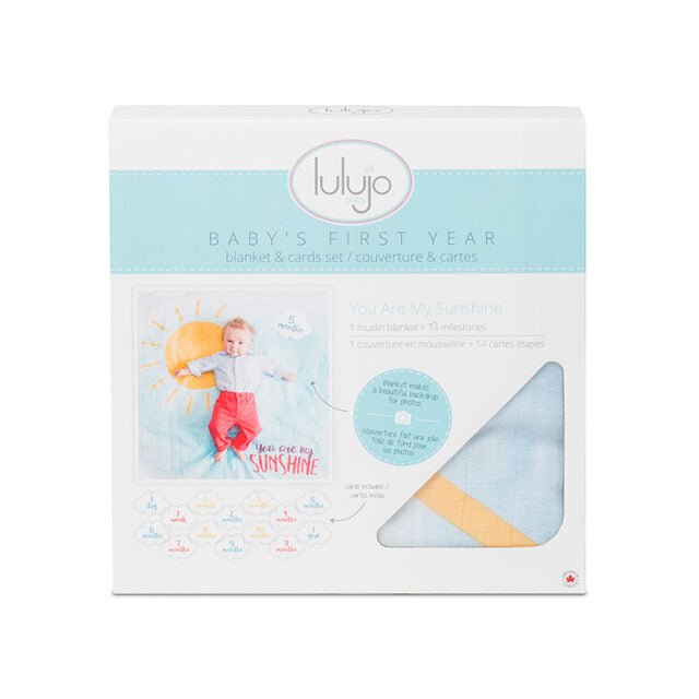 Lulujo You Are My Sunsine Muslin Blanket + Milestone Cards - liquidation.store