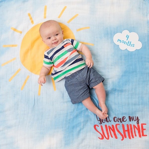 Lulujo You Are My Sunsine Muslin Blanket + Milestone Cards - liquidation.store