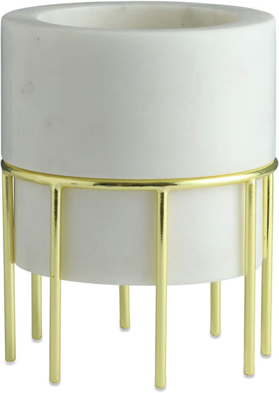 Lunar Ocean Marble & Gold Decorative Vase with Stand - liquidation.store