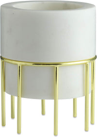Lunar Ocean Marble & Gold Decorative Vase with Stand - liquidation.store