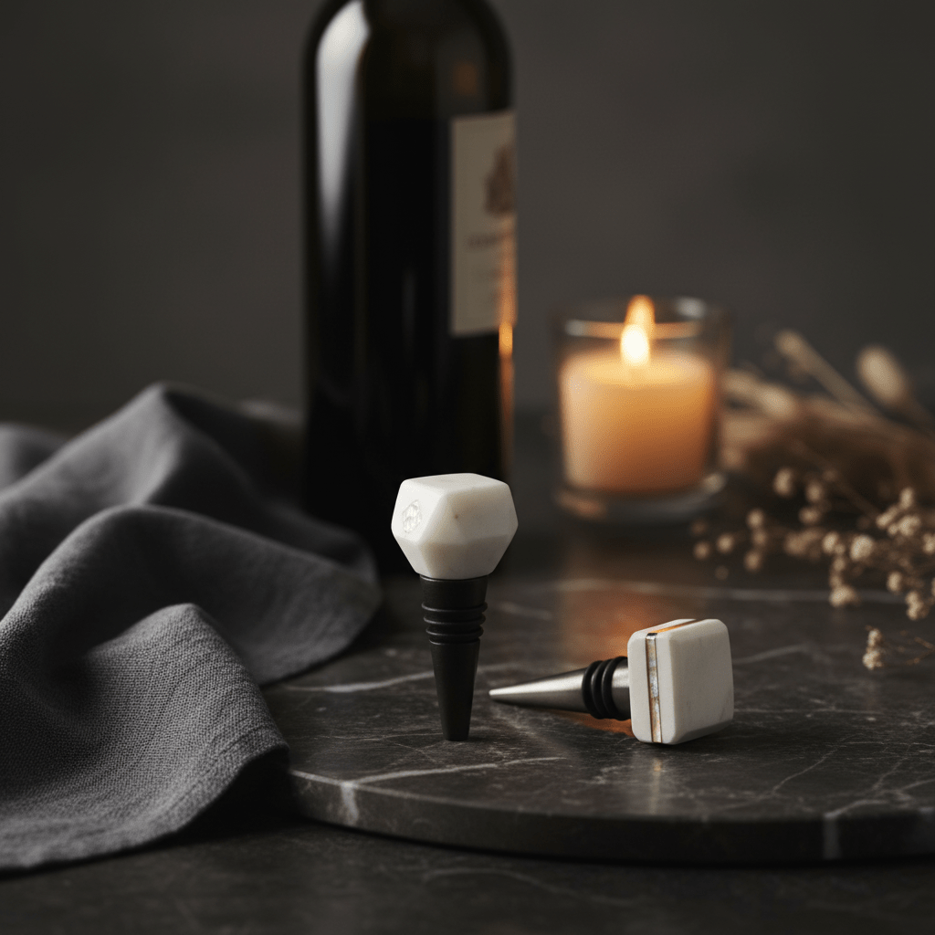 Lunar Ocean Marble & Mother of Pearl Wine Stopper - Set of 2 - liquidation.store