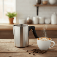 Lunar Ocean Stainless Steel Milk Frothing Pitcher With Black Handle 350ml - liquidation.store
