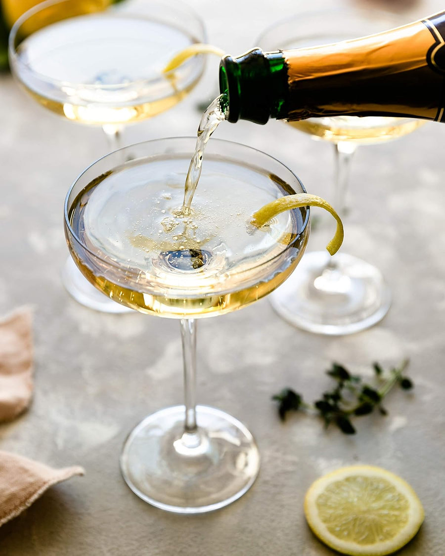 Lunar Oceans Champagne Saucers, Crystalline Coupe Glasses (Set of 2) - liquidation.store