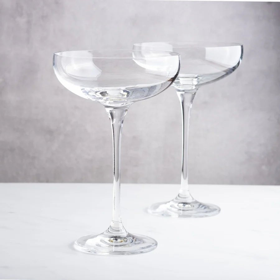 Lunar Oceans Champagne Saucers, Crystalline Coupe Glasses (Set of 2) - liquidation.store