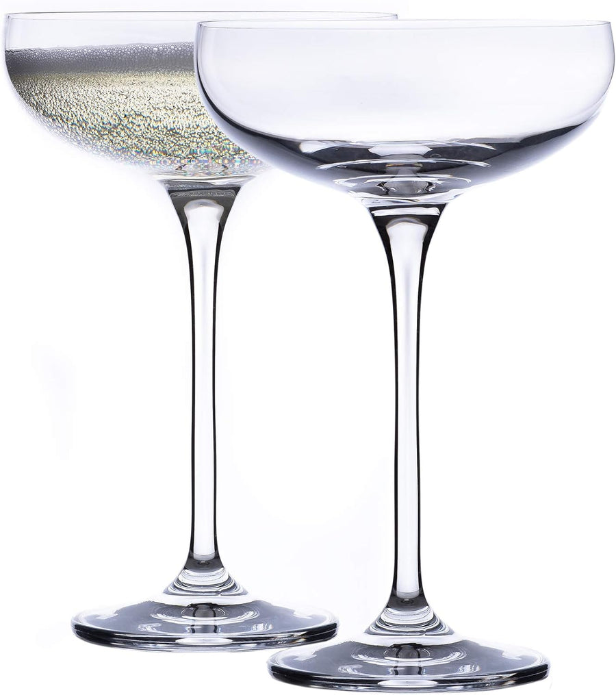 Lunar Oceans Champagne Saucers, Crystalline Coupe Glasses (Set of 2) - liquidation.store