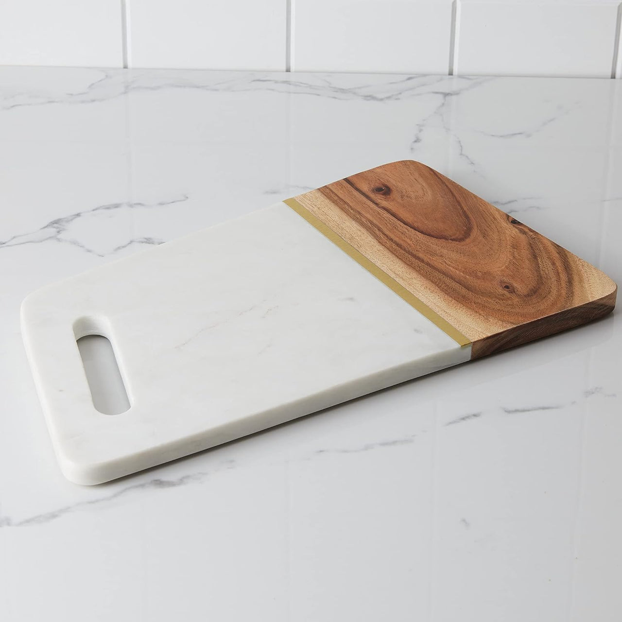 Lunar Oceans Marble & Acacia Wood Serving Cheese Board - liquidation.store