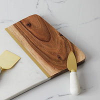 Lunar Oceans Marble & Acacia Wood Serving Cheese Board - liquidation.store