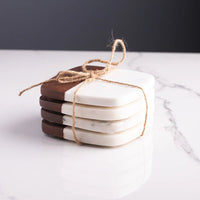 Lunar Oceans Marble and Acacia Wood Coaster - Set of 4 - liquidation.store