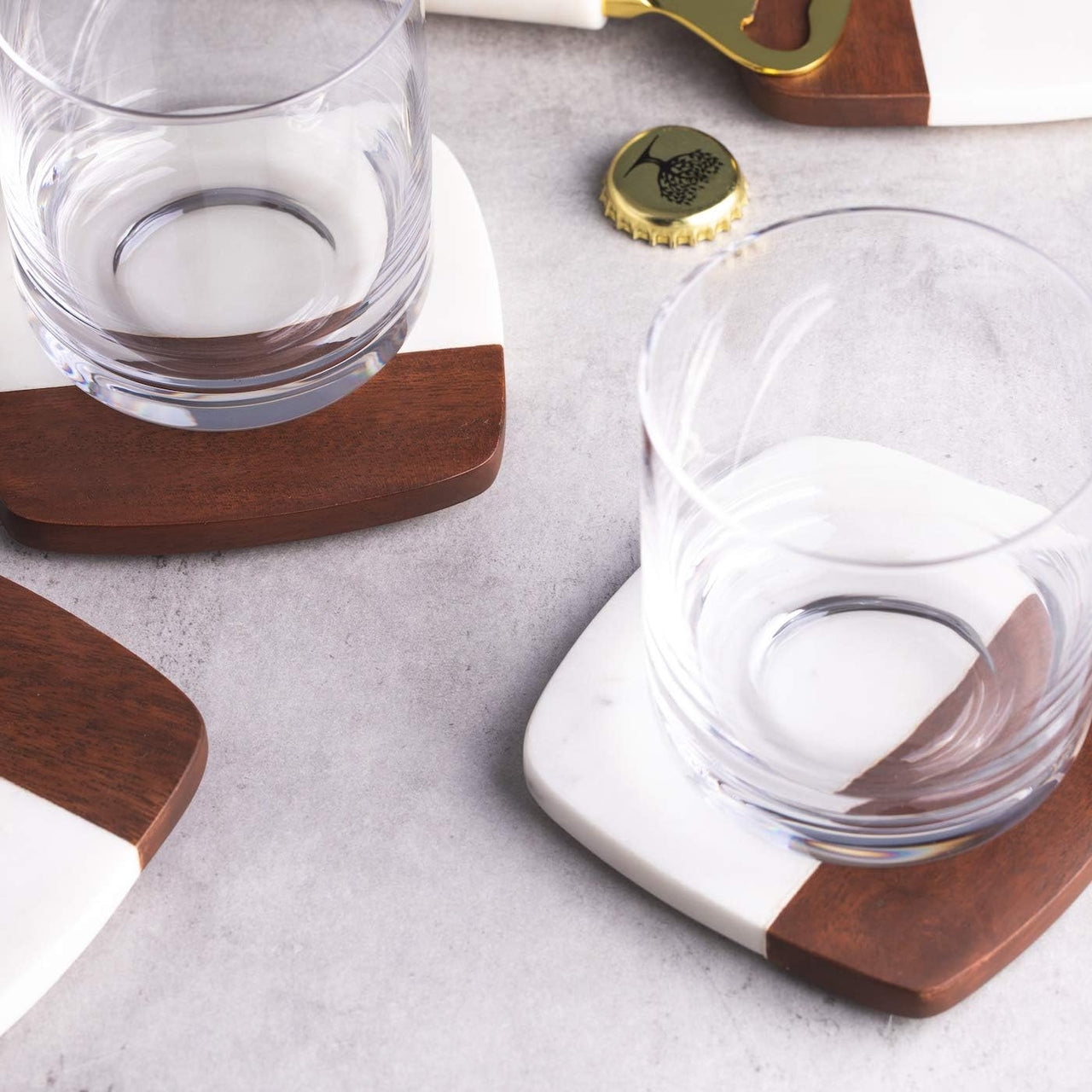 Lunar Oceans Marble and Acacia Wood Coaster - Set of 4 - liquidation.store
