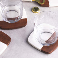 Lunar Oceans Marble and Acacia Wood Coaster - Set of 4 - liquidation.store