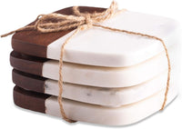 Lunar Oceans Marble and Acacia Wood Coaster - Set of 4 - liquidation.store