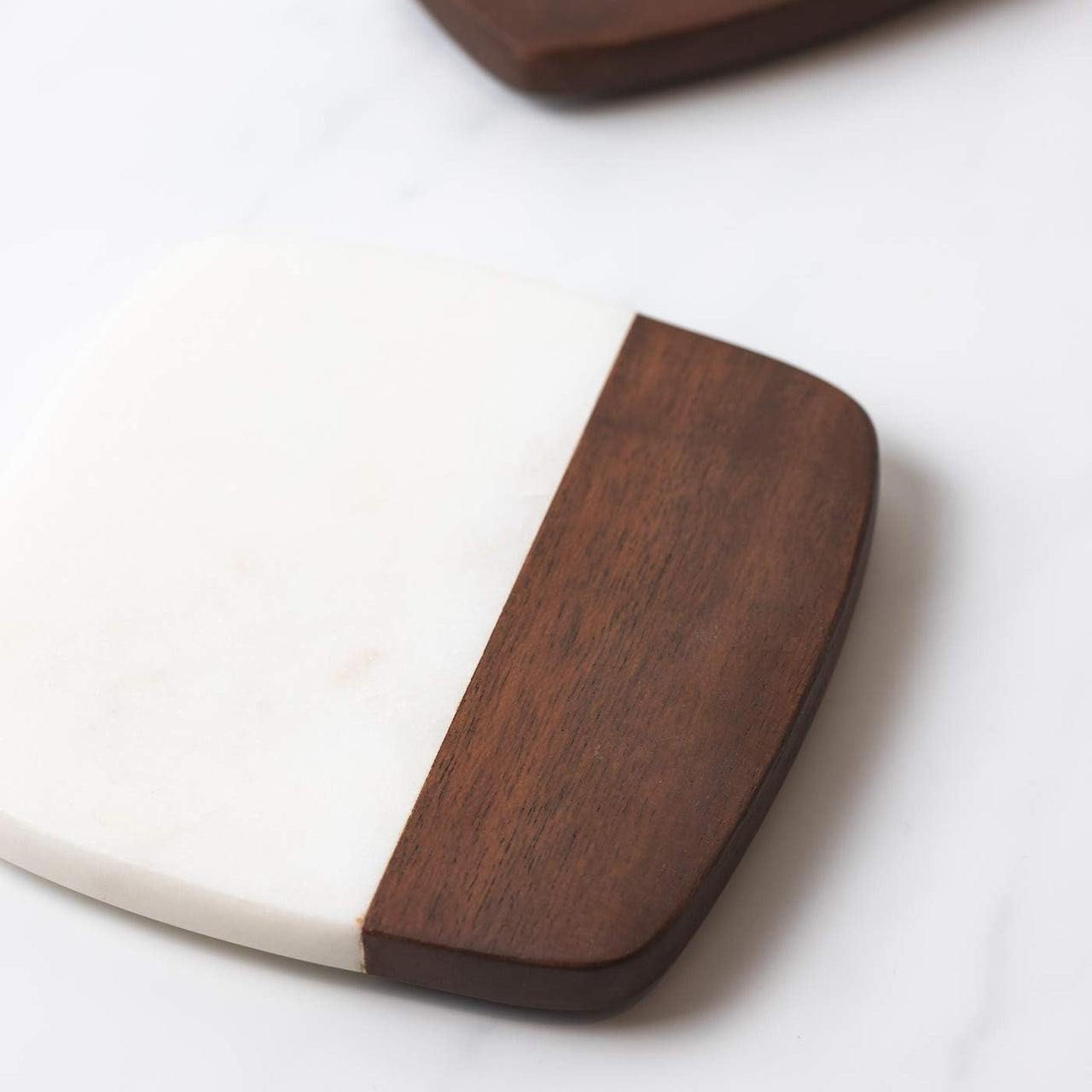 Lunar Oceans Marble and Acacia Wood Coaster - Set of 4 - liquidation.store