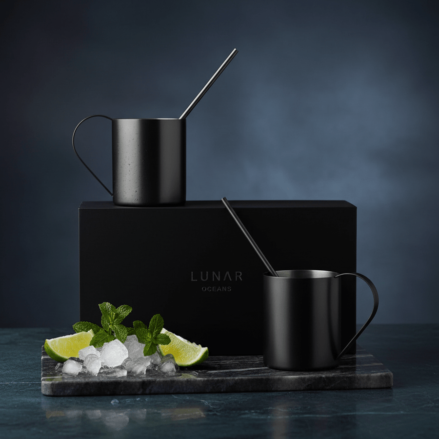 Lunar Oceans Moscow Mule Mug And Straw Gift Set - Matte Black - liquidation.store
