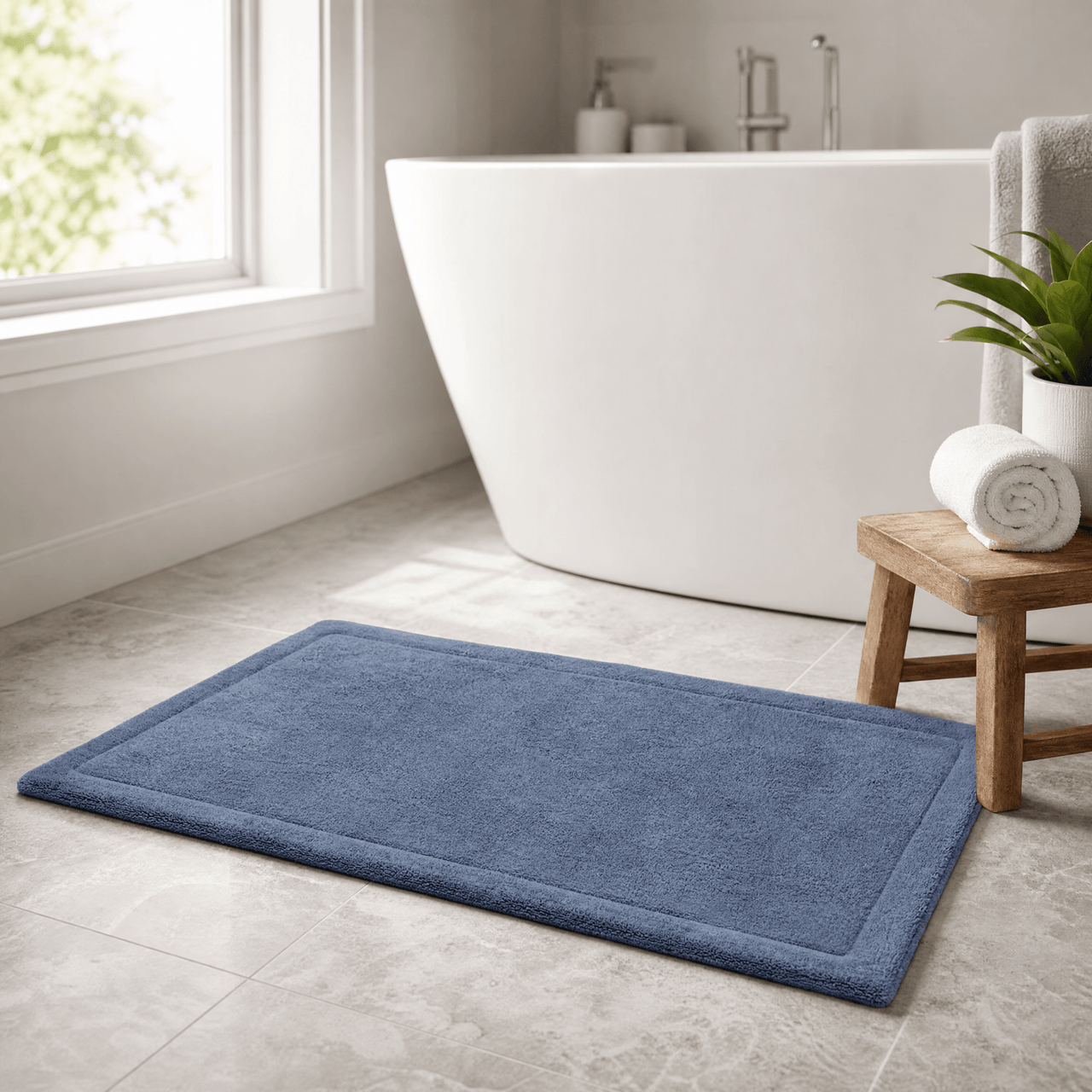 Lunar Oceans Plush Cotton Bath Mat - Blue (83 x 51cm) - liquidation.store