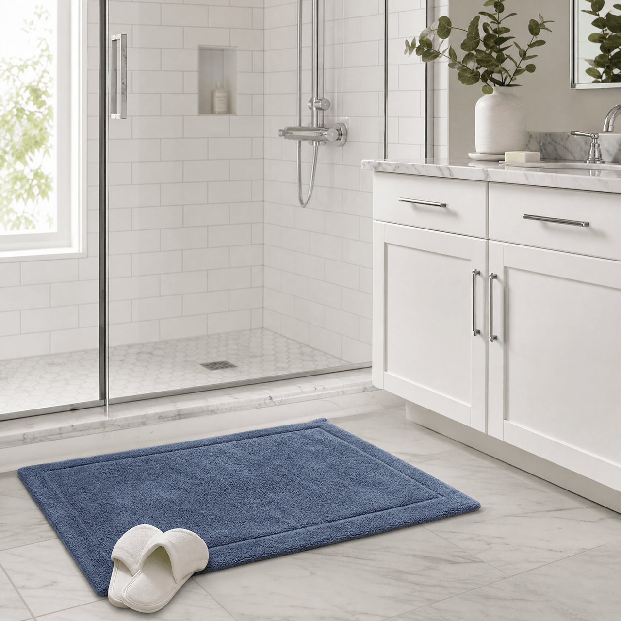 Lunar Oceans Plush Cotton Bath Mat - Blue (83 x 51cm) - liquidation.store