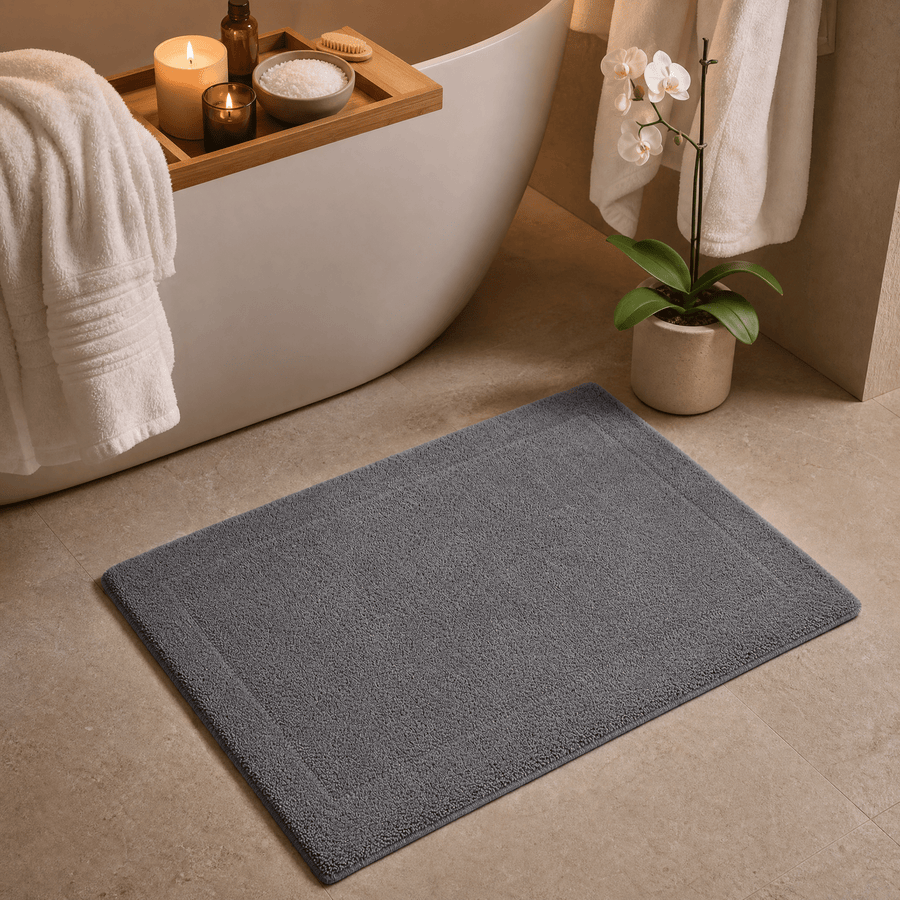 Lunar Oceans Plush Cotton Bath Mat - Grey (83 x 51cm) - liquidation.store