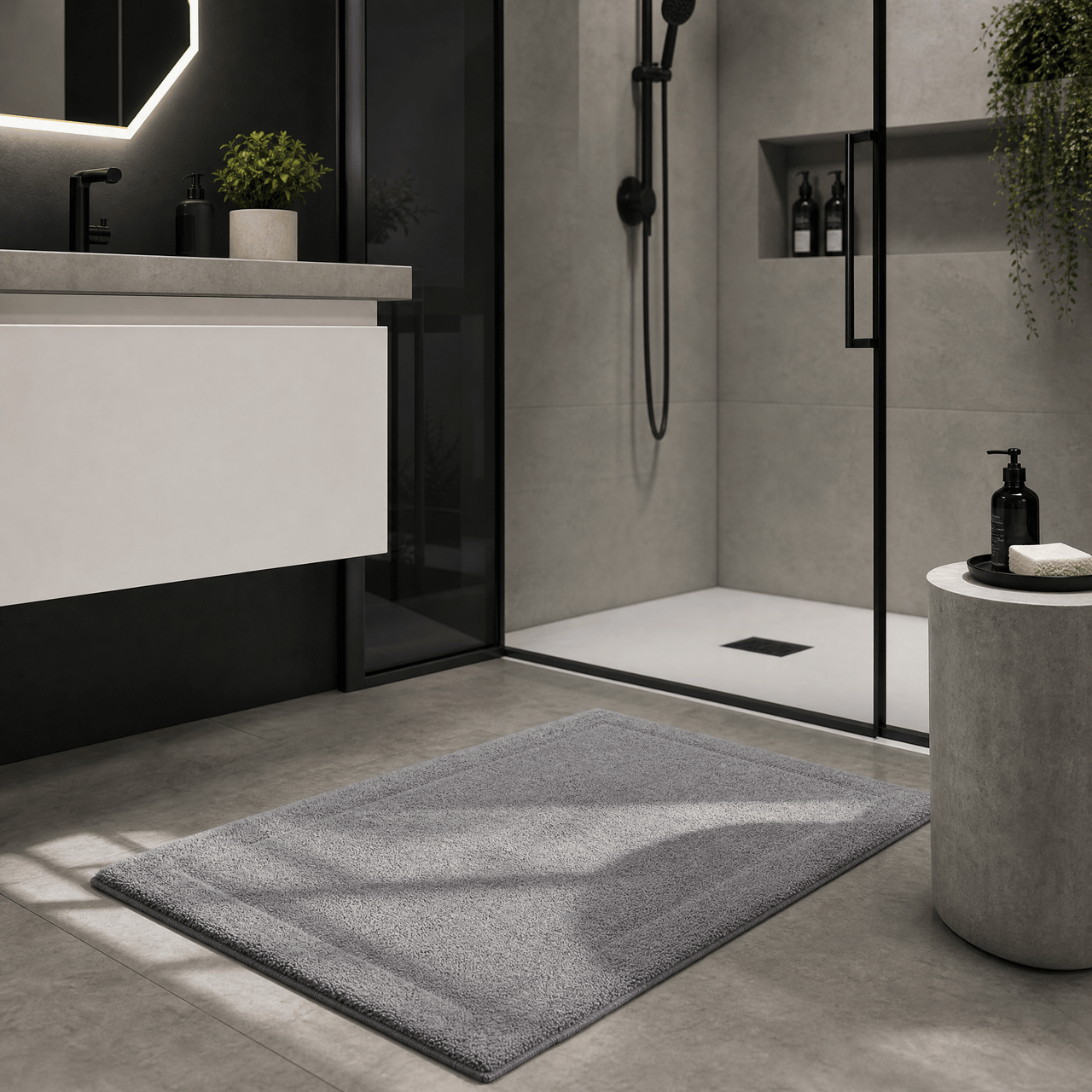 Lunar Oceans Plush Cotton Bath Mat - Grey (83 x 51cm) - liquidation.store