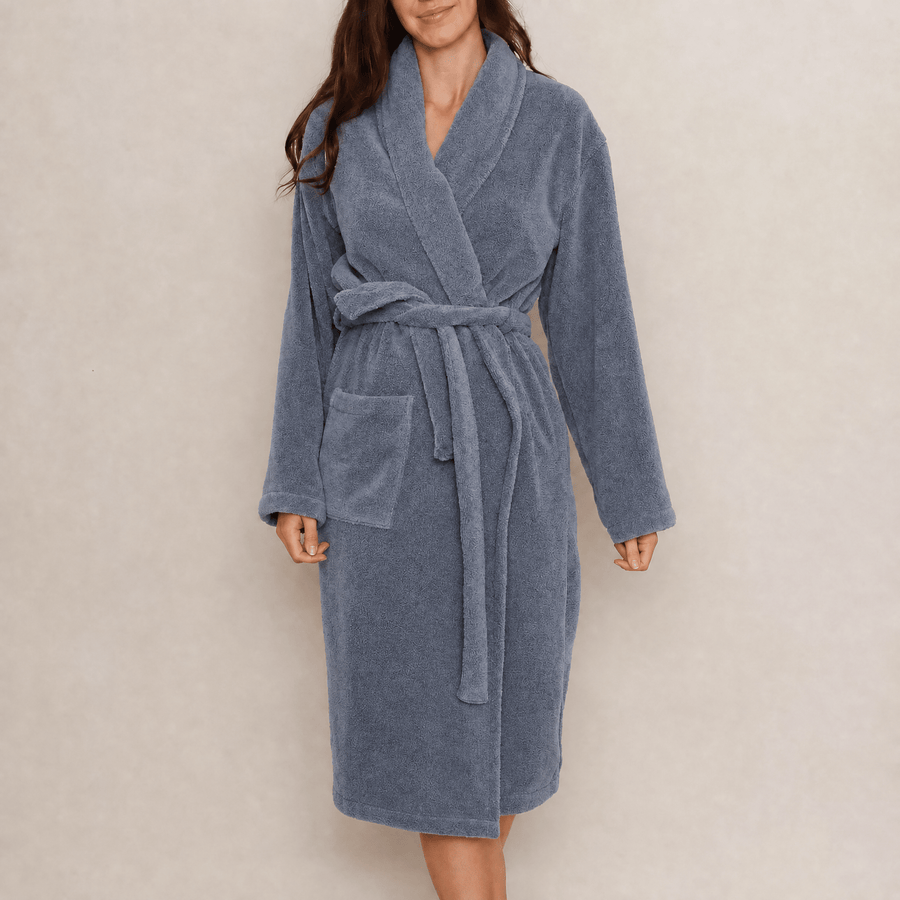 Lunar Oceans Plush Cotton Bath Robe - Blue (Small) - liquidation.store