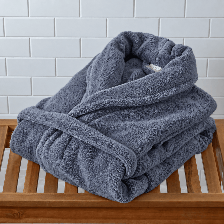 Lunar Oceans Plush Cotton Bath Robe - Blue (Small) - liquidation.store